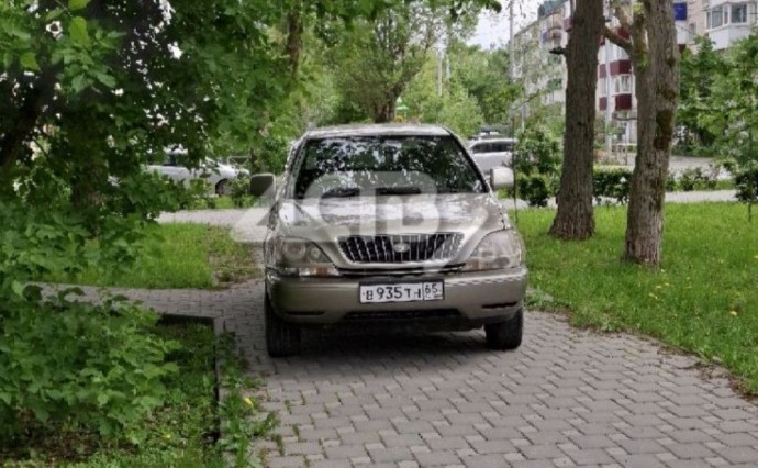 Автохам припарковал свой автомобиль прямо на тротуаре в Южно-Сахалинске