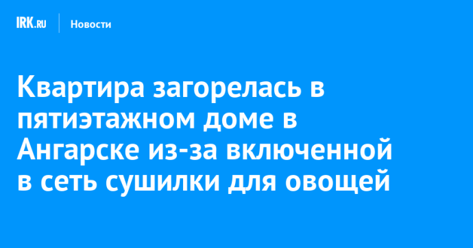 Квартира загорелась в пятиэтажном доме в Ангарске из-за включенной в сеть сушилки для овощей