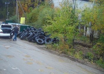 В Приамурье водитель выбросил шины возле контейнера и получил штраф