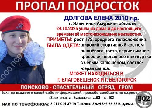 В Приамурье пропала 15-летняя школьница