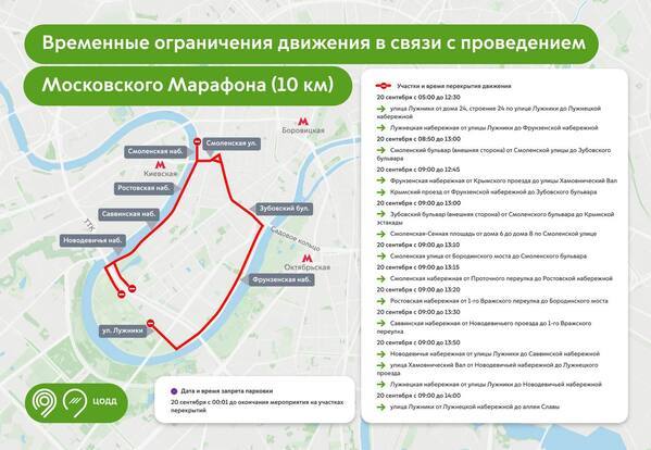 Ряд набережных и улиц в центре Москвы перекроют из-за Московского марафона