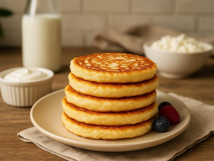 Кулинары рекомендуют творог 5–9% для нежных кружевных оладий на молоке