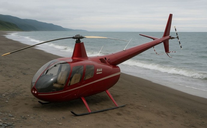 На побережье Охотского моря нашли пустой вишнёвый вертолёт без экипажа