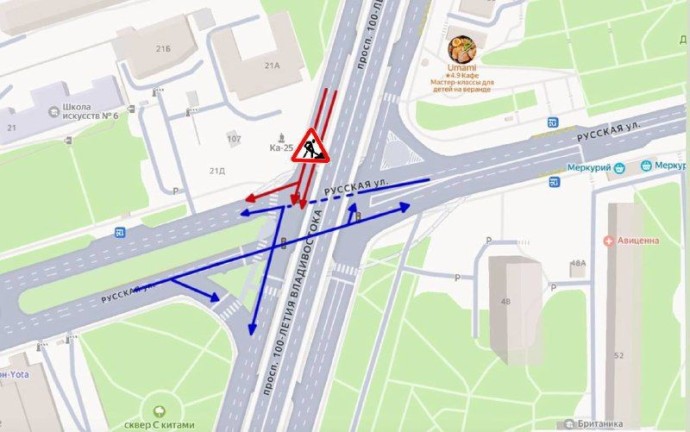 Внимание водителям: временное изменение движения на съезде во Владивостоке