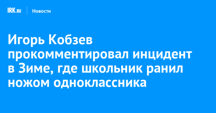 Игорь Кобзев прокомментировал инцидент в Зиме, где школьник ранил ножом одноклассника