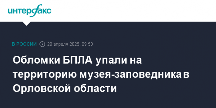 Обломки БПЛА упали на территорию музея-заповедника в Орловской области