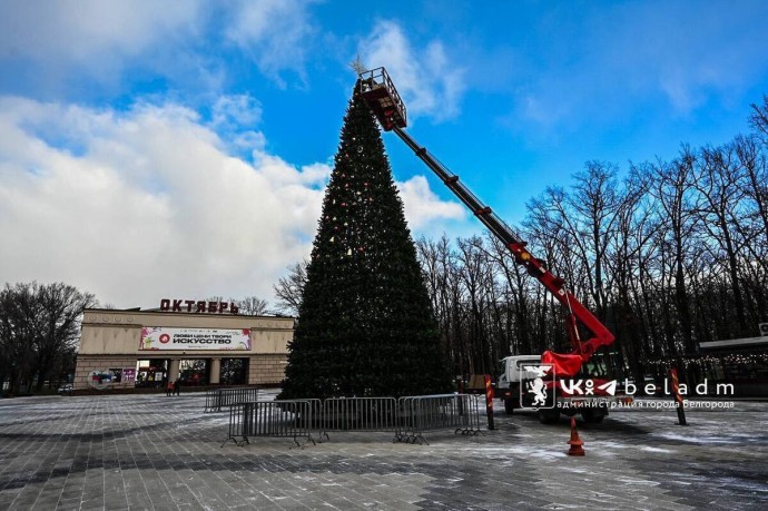 Новогодняя красавица: у КЦ «Октябрь» Белгорода наряжают еще одну праздничную ель Новогодняя красавица: у КЦ «Октябрь» Белгорода наряжают еще одну праздничную ель