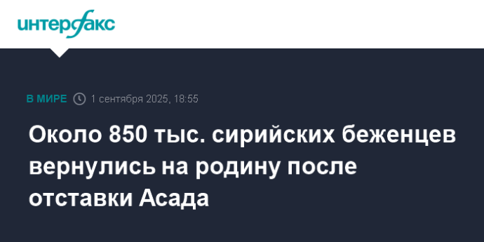 Около 850 тыс. сирийских беженцев вернулись на родину после отставки Асада
