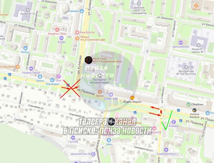 На перекрёстке улиц Пушкина и Кулакова в Пензе запретили поворот налево