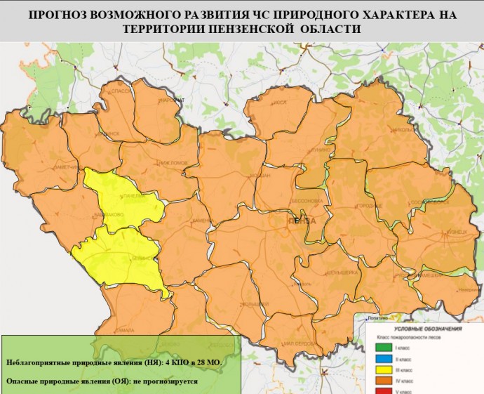 Почти во всех районах Пензенской области ожидается четвертый класс пожарной опасности