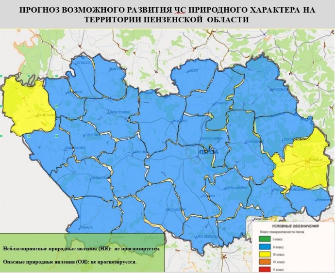 В двух районах Пензенской области прогнозируется третий класс пожарной опасности