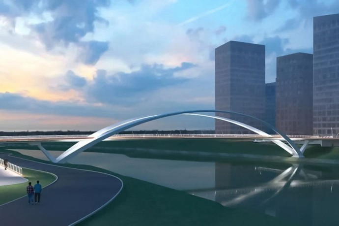 Как идет строительство пешеходного моста между Мневниковской поймой и Крылатским Как идет строительство пешеходного моста между Мневниковской поймой и Крылатским