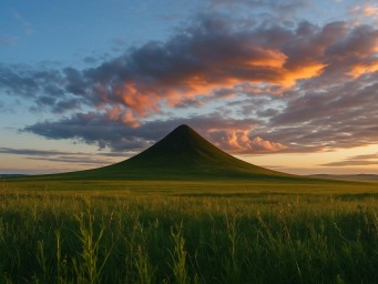 Гора, выросшая из степи, словно каменный зуб — застывший след катастрофы, о причинах которой спорят учёные