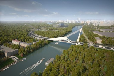 Строительство моста через Москву-реку в районе Новозаводской улицы выполнено на треть