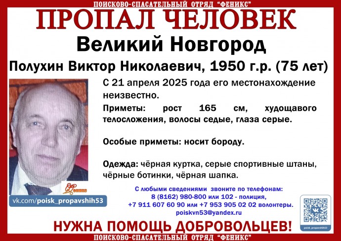 В Великом Новгороде идут поиски 75-летнего мужчины