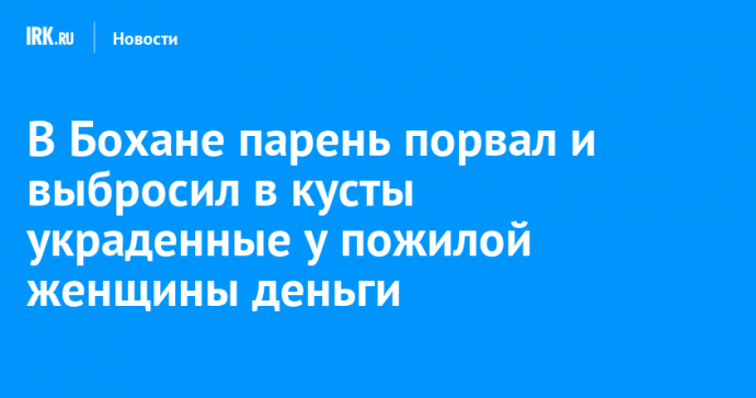 В Бохане парень порвал и выбросил в кусты украденные у пожилой женщины деньги