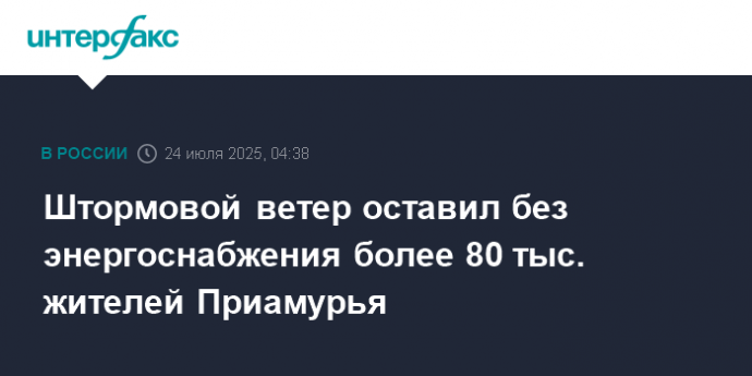 Штормовой ветер оставил без энергоснабжения более 80 тыс. жителей Приамурья