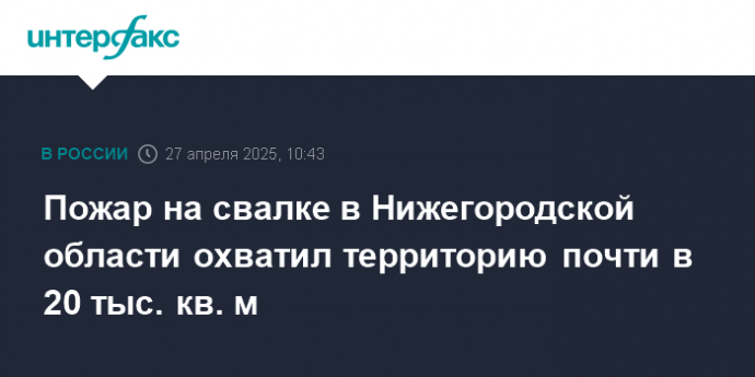 Пожар на свалке в Нижегородской области охватил территорию почти в 20 тыс. кв. м