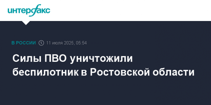 Силы ПВО уничтожили беспилотник в Ростовской области