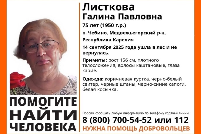 В Карелии пропала пожилая женщина