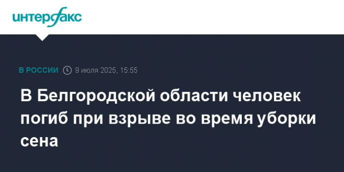 В Белгородской области человек погиб при взрыве во время уборки сена