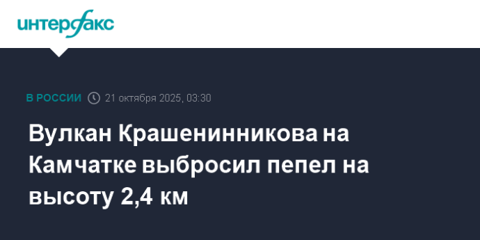 Вулкан Крашенинникова на Камчатке выбросил пепел на высоту 2,4 км
