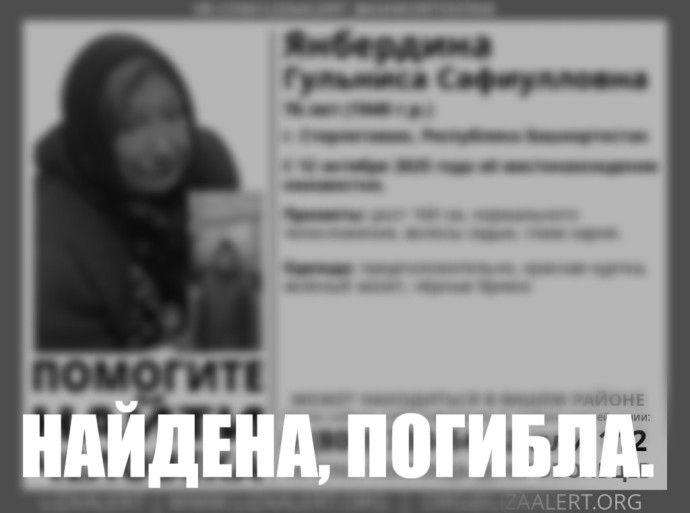 В Башкирии прекратили поиски пропавшей в Стерлитамаке 76-летней женщины