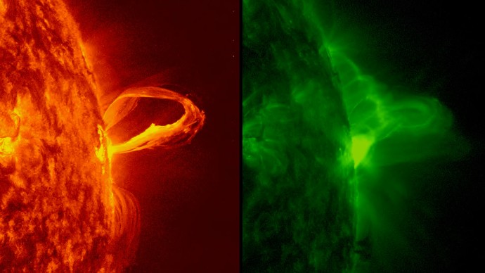 На западном краю Солнца произошла красивая вспышка