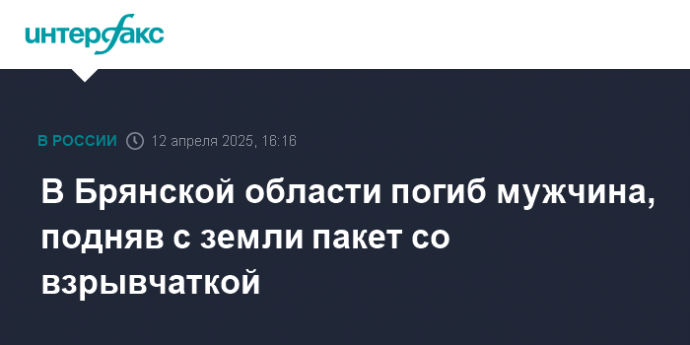 В Брянской области погиб мужчина, подняв с земли пакет со взрывчаткой