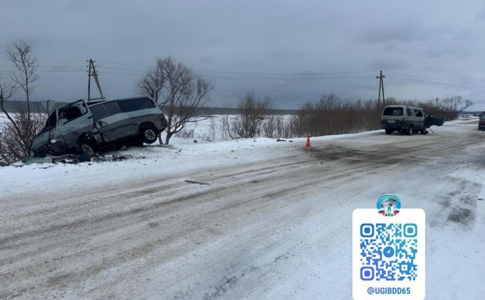 Три человека пострадали при столкновении двух микроавтобусов в Анивском районе