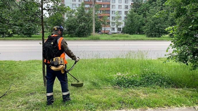 Работы по окосу травы в Великом Новгороде ведутся в постоянном режиме