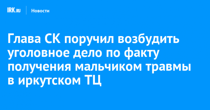 Глава СК поручил возбудить уголовное дело по факту получения мальчиком травмы в иркутском ТЦ