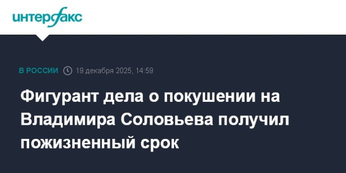 Фигурант дела о покушении на Владимира Соловьева получил пожизненный срок
