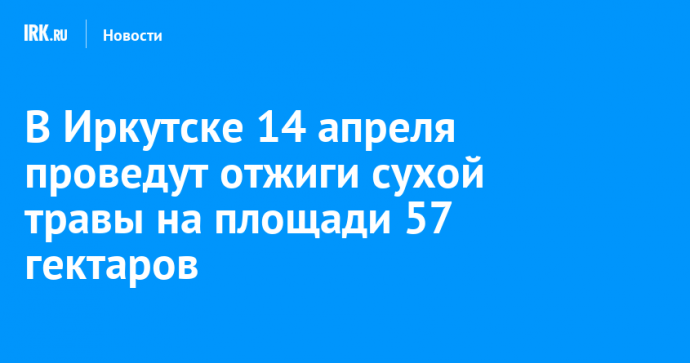 В Иркутске 14 апреля проведут отжиги сухой травы на площади 57 гектаров