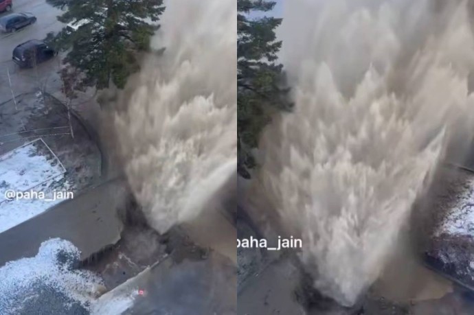 «Гейзер» высотой в три этажа: мощный прорыв трубы затопил улицы Снеговой пади «Гейзер» высотой в три этажа: мощный прорыв трубы затопил улицы Снеговой пади