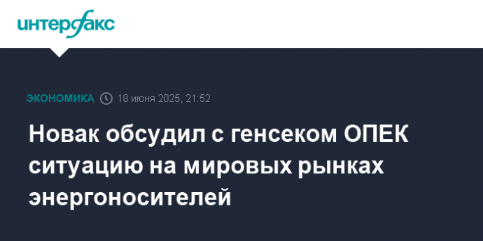 Новак обсудил с генсеком ОПЕК ситуацию на мировых рынках энергоносителей
