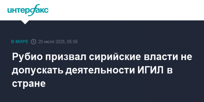 Рубио призвал сирийские власти не допускать деятельности ИГИЛ в стране