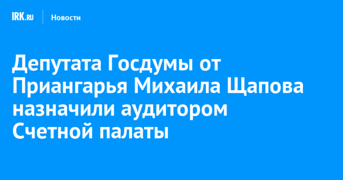 Депутата Госдумы от Приангарья Михаила Щапова назначили аудитором Счетной палаты
