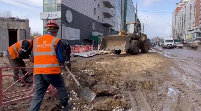 В центре Улан-Удэ подрядчик усилил подсыпку в местах просадки грунта