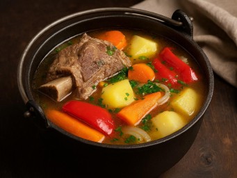 Густая шурпа с говядиной и овощами в афганском казане