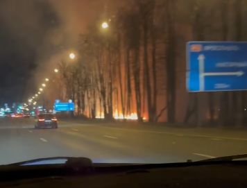 В сети появились жуткие кадры пожара вдоль трассы под Ярославлем