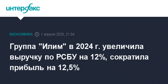 Группа "Илим" в 2024 г. увеличила выручку по РСБУ на 12%, сократила прибыль на 12,5%