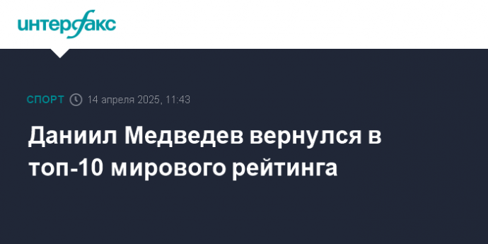 Даниил Медведев вернулся в топ-10 мирового рейтинга
