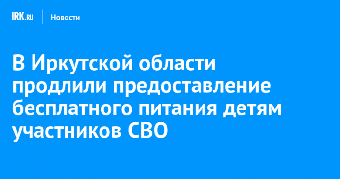 В Иркутской области продлили предоставление бесплатного питания детям участников СВО