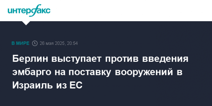 Берлин выступает против введения эмбарго на поставку вооружений в Израиль из ЕС