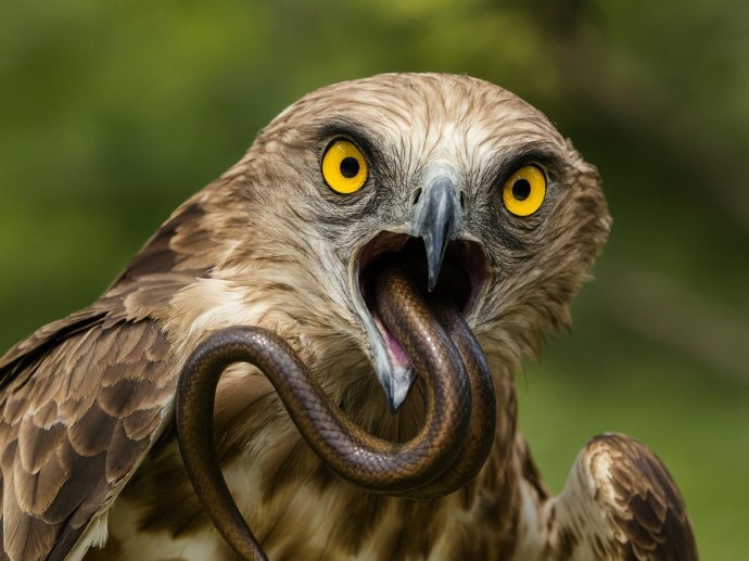 Птица, которая ест змей живьём: редкий хищник кормит детёнышей тем, к чему другие боятся приблизиться