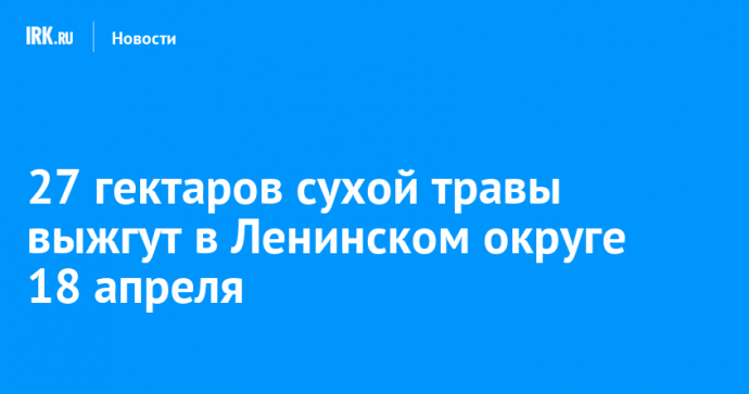 27 гектаров сухой травы выжгут в Ленинском округе Иркутска 18 апреля