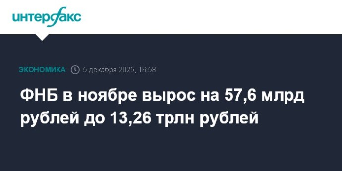 ФНБ в ноябре вырос на 57,6 млрд рублей до 13,26 трлн рублей