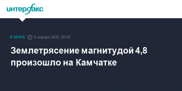 Землетрясение магнитудой 4,8 произошло на Камчатке