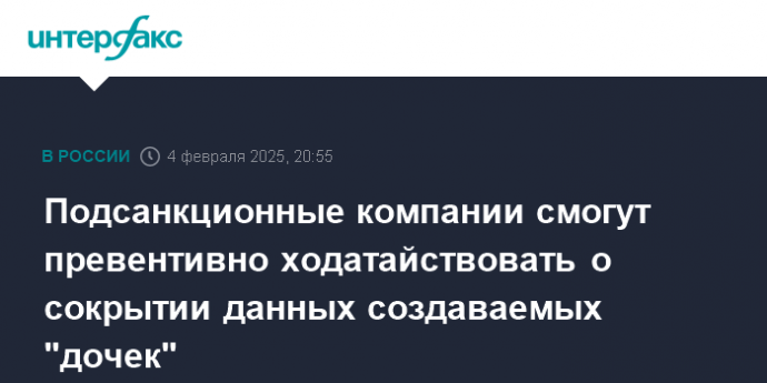 Подсанкционные компании смогут превентивно ходатайствовать о сокрытии данных создаваемых "дочек"